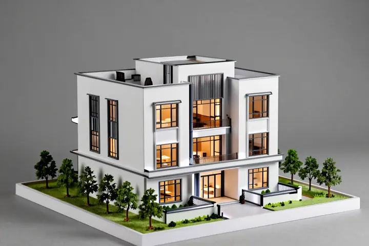 AI-generated illustrative villa & commercial models